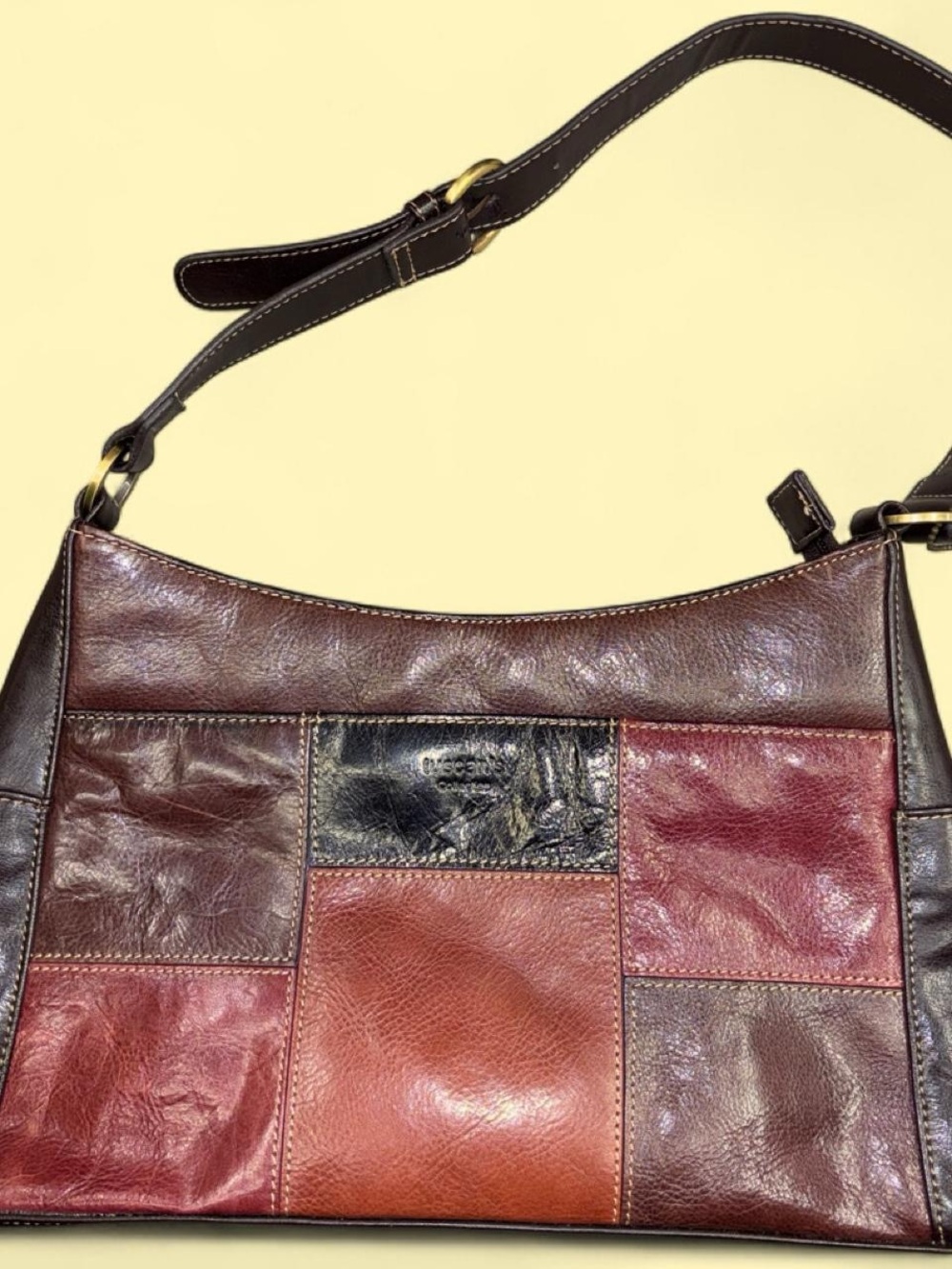 Tuscan’s collection Patchwork Leather Shoulder Bag in Burgundy, brown and black